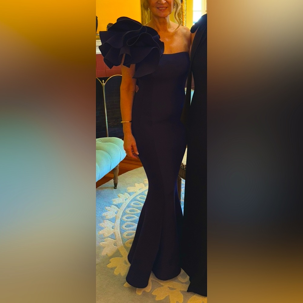 Jovani one shoulder Mermaid Gown. 63994. Dark Blue Size 6. Worn once.